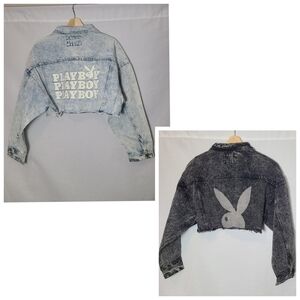 Brand new Playboy cropped denim jackets- blue and black available- larges and XL
